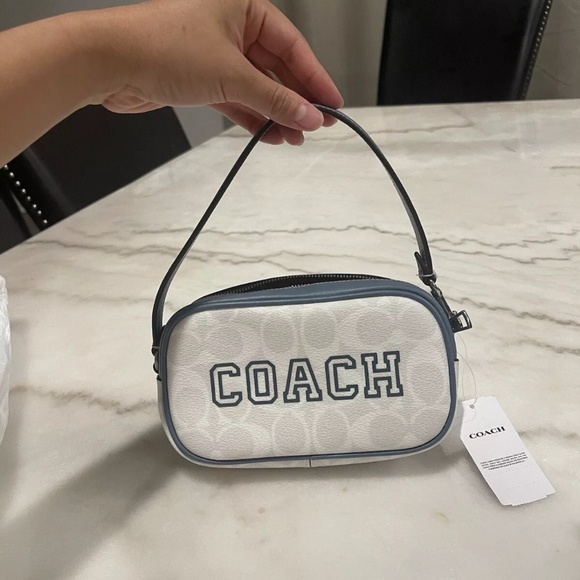 COACH Jamie Wristlet Bag In Signature Canvas /Chalk/Indigo Small Bag Coach New - Picture 2 of 3